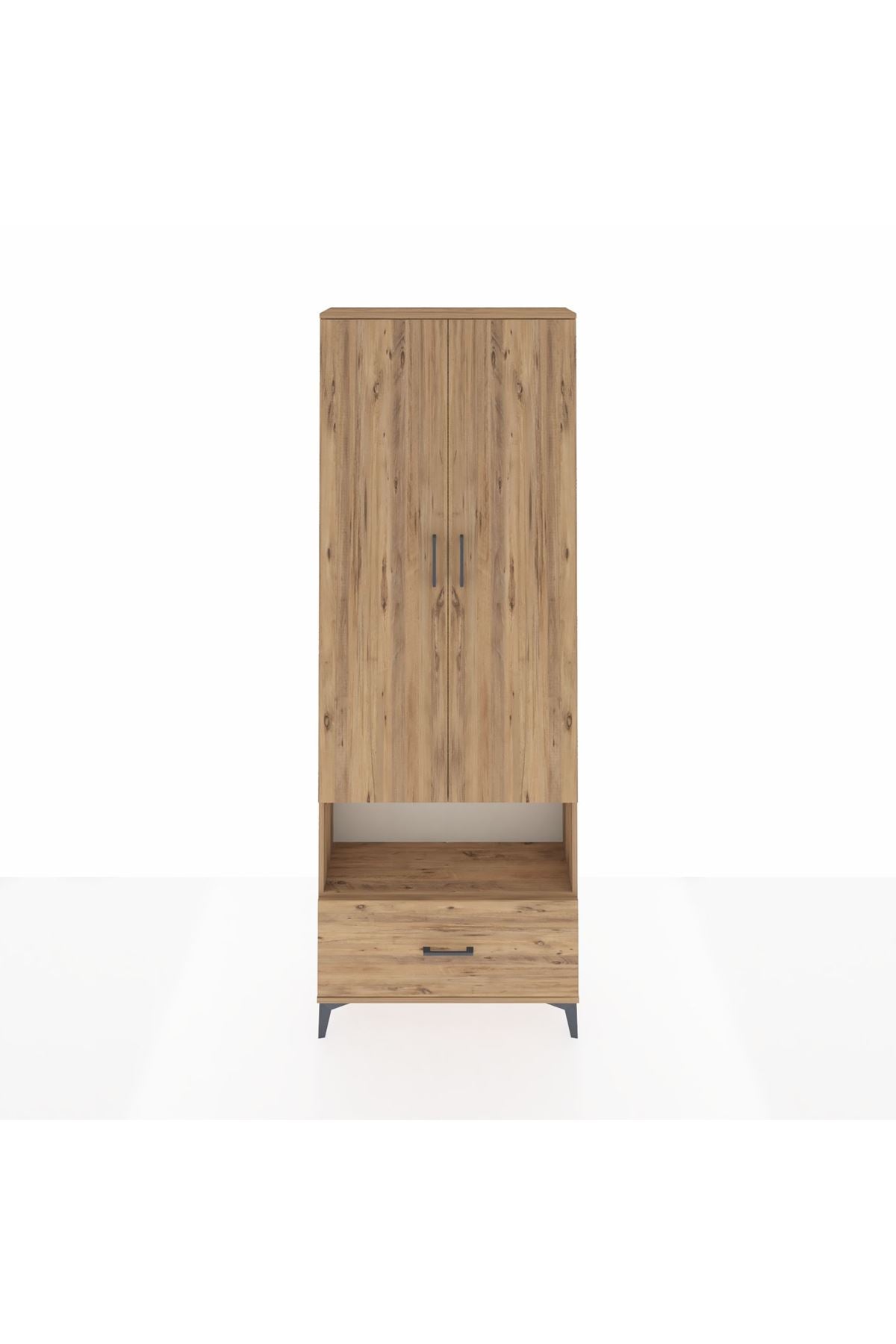 Arges Dolap 2 Raflı Tek Çekmeceli Tek Askılı 88x30x243 Çam-Çam