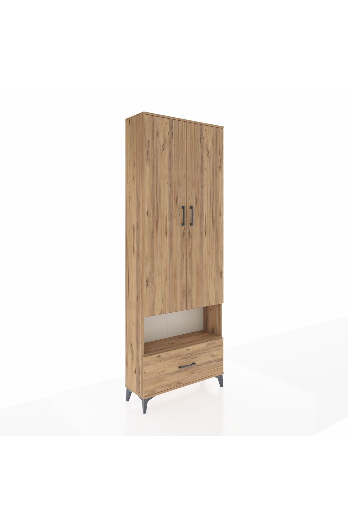 Arges Dolap 2 Raflı Tek Çekmeceli Tek Askılı 88x30x243 Çam-Çam