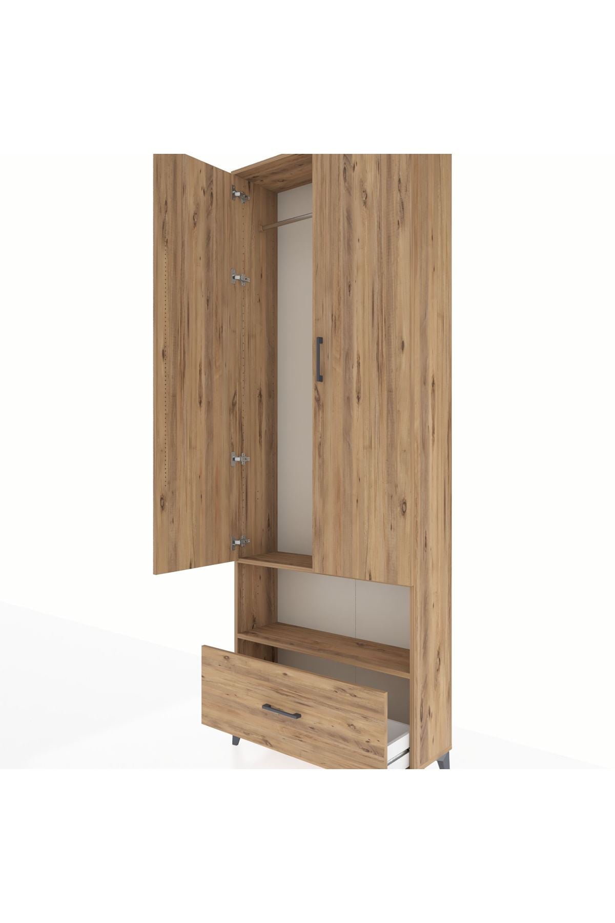 Arges Dolap 2 Raflı Tek Çekmeceli Tek Askılı 88x30x243 Çam-Çam