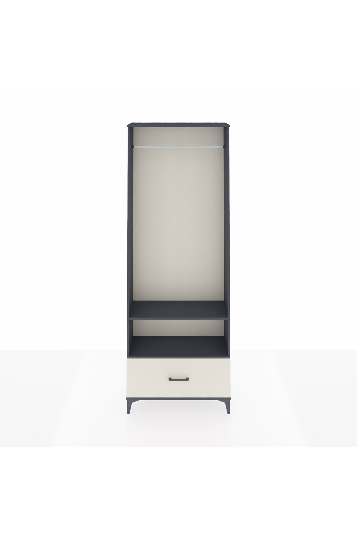 Arges Dolap 2 Raflı Tek Çekmeceli Tek Askılı 88x30x243 Antrasit-Aytaşı