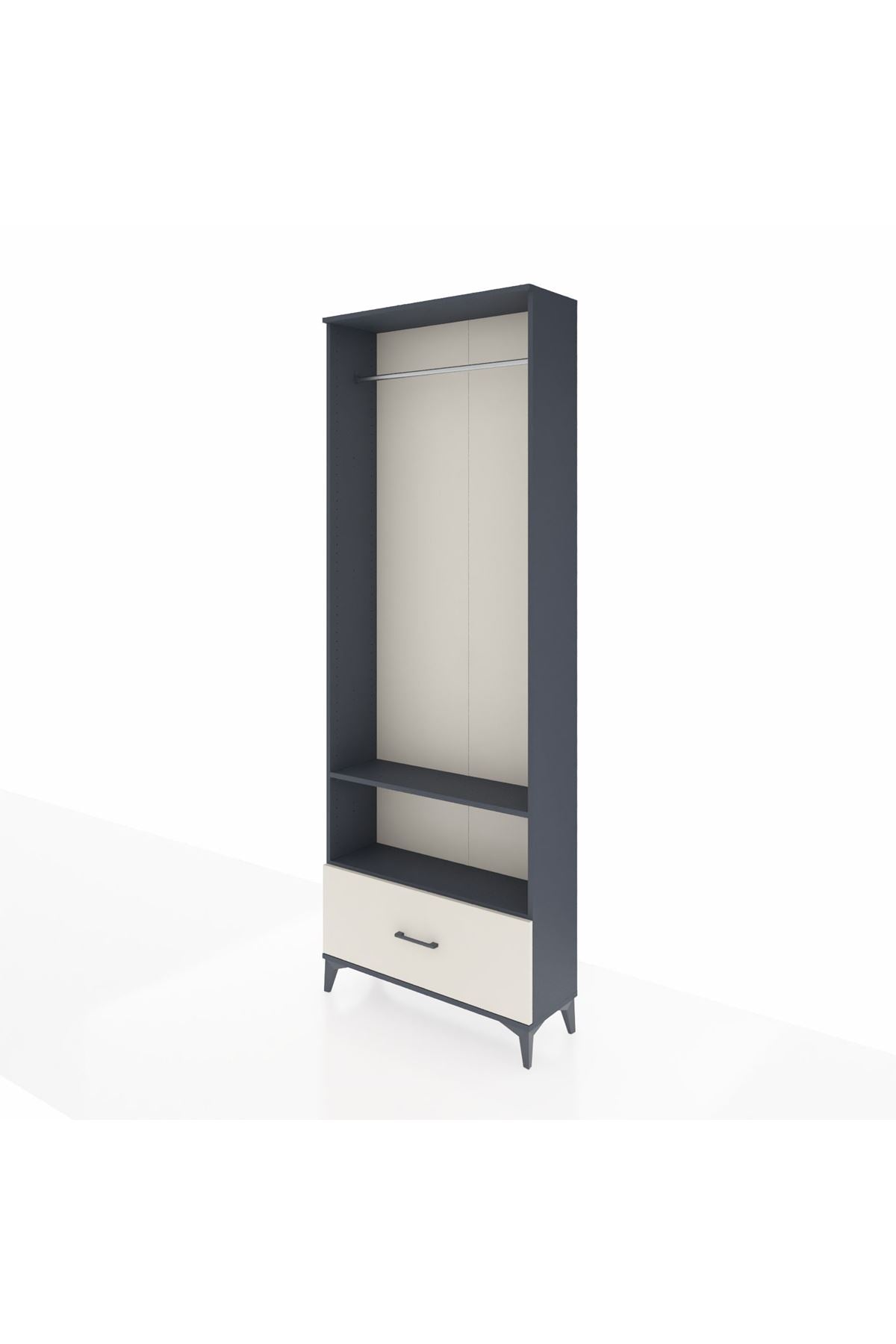 Arges Dolap 2 Raflı Tek Çekmeceli Tek Askılı 88x30x243 Antrasit-Aytaşı