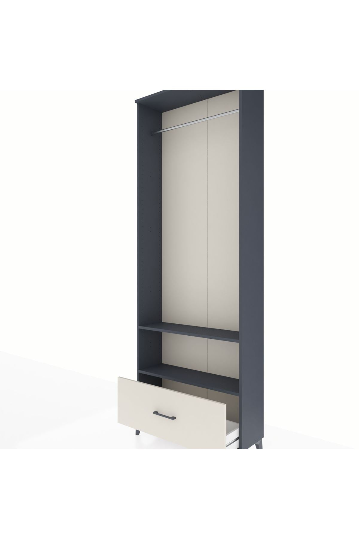 Arges Dolap 2 Raflı Tek Çekmeceli Tek Askılı 88x30x243 Antrasit-Aytaşı