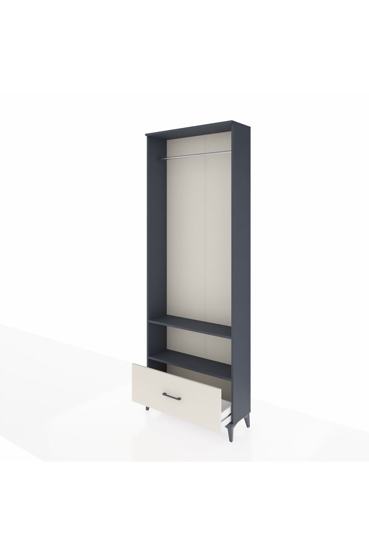 Arges Dolap 2 Raflı Tek Çekmeceli Tek Askılı 88x30x243 Antrasit-Aytaşı