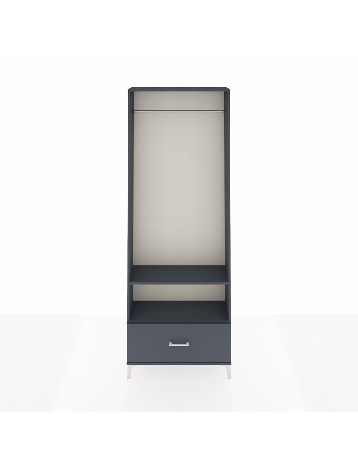 Arges Dolap 2 Raflı Tek Çekmeceli Tek Askılı 88x30x243 Antrasit-Antrasit