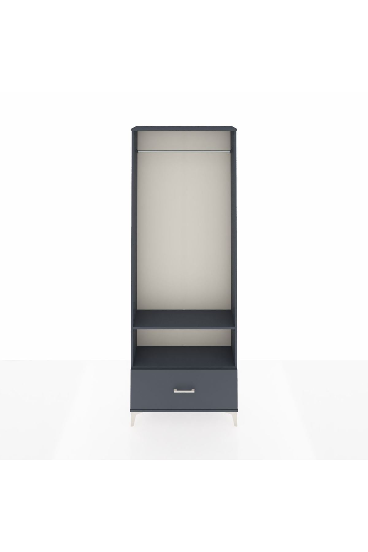 Arges Dolap 2 Raflı Tek Çekmeceli Tek Askılı 88x30x243 Antrasit-Antrasit