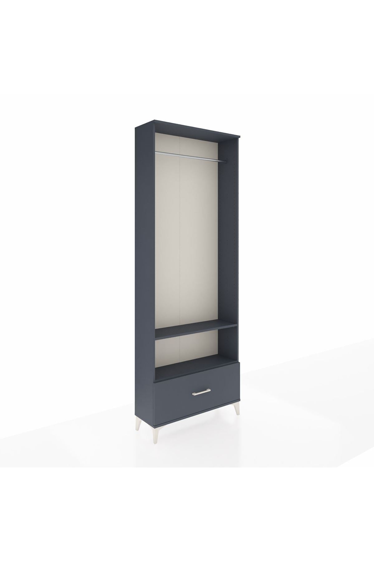 Arges Dolap 2 Raflı Tek Çekmeceli Tek Askılı 88x30x243 Antrasit-Antrasit