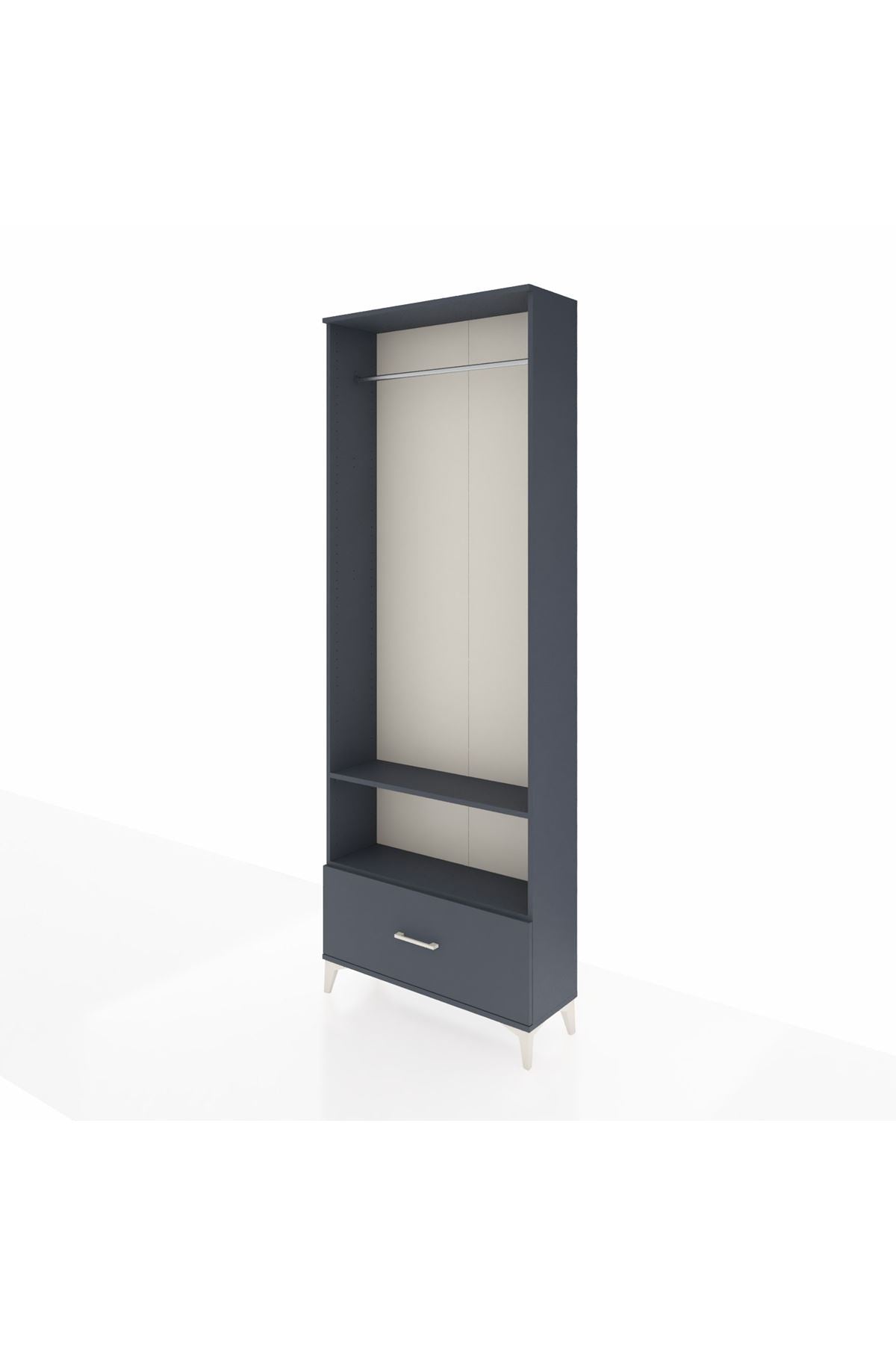 Arges Dolap 2 Raflı Tek Çekmeceli Tek Askılı 88x30x243 Antrasit-Antrasit