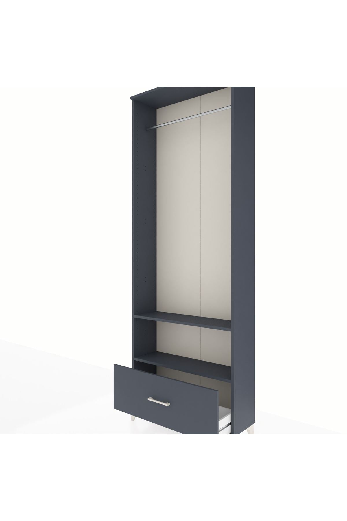 Arges Dolap 2 Raflı Tek Çekmeceli Tek Askılı 88x30x243 Antrasit-Antrasit