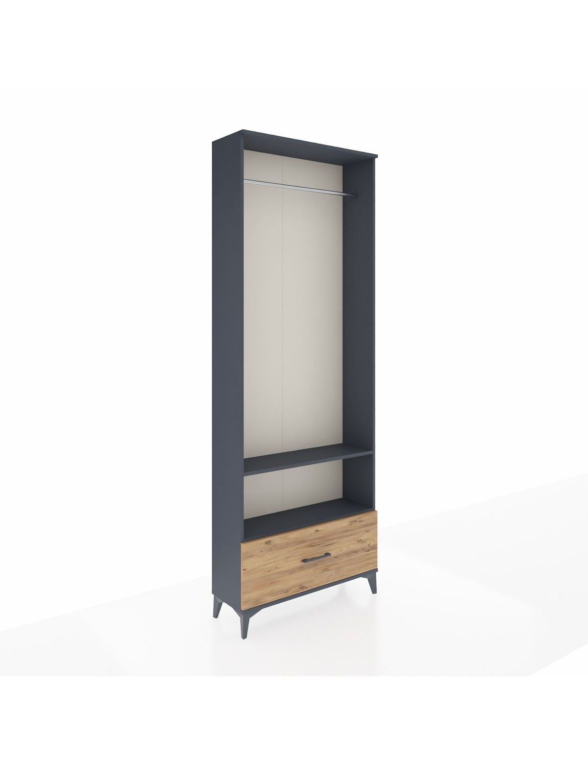 Arges Dolap 2 Raflı Tek Çekmeceli Tek Askılı 88x30x243 Antrasit-Çam