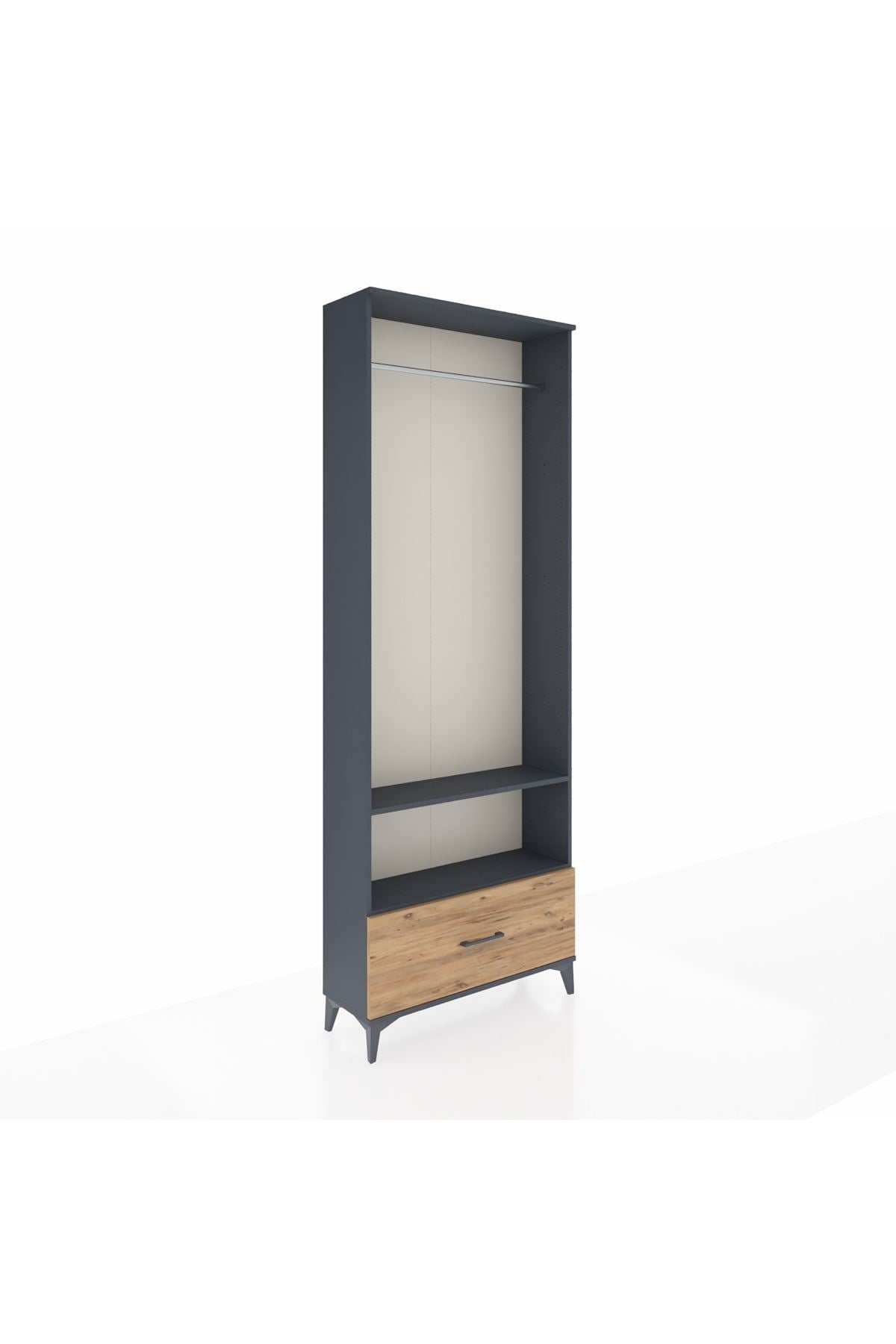 Arges Dolap 2 Raflı Tek Çekmeceli Tek Askılı 88x30x243 Antrasit-Çam
