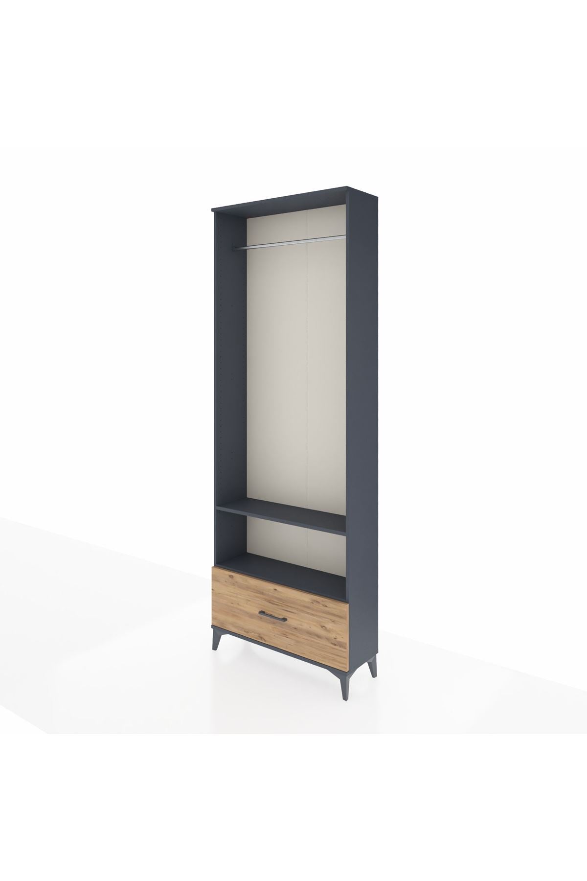 Arges Dolap 2 Raflı Tek Çekmeceli Tek Askılı 88x30x243 Antrasit-Çam