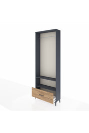 Arges Dolap 2 Raflı Tek Çekmeceli Tek Askılı 88x30x243 Antrasit-Çam