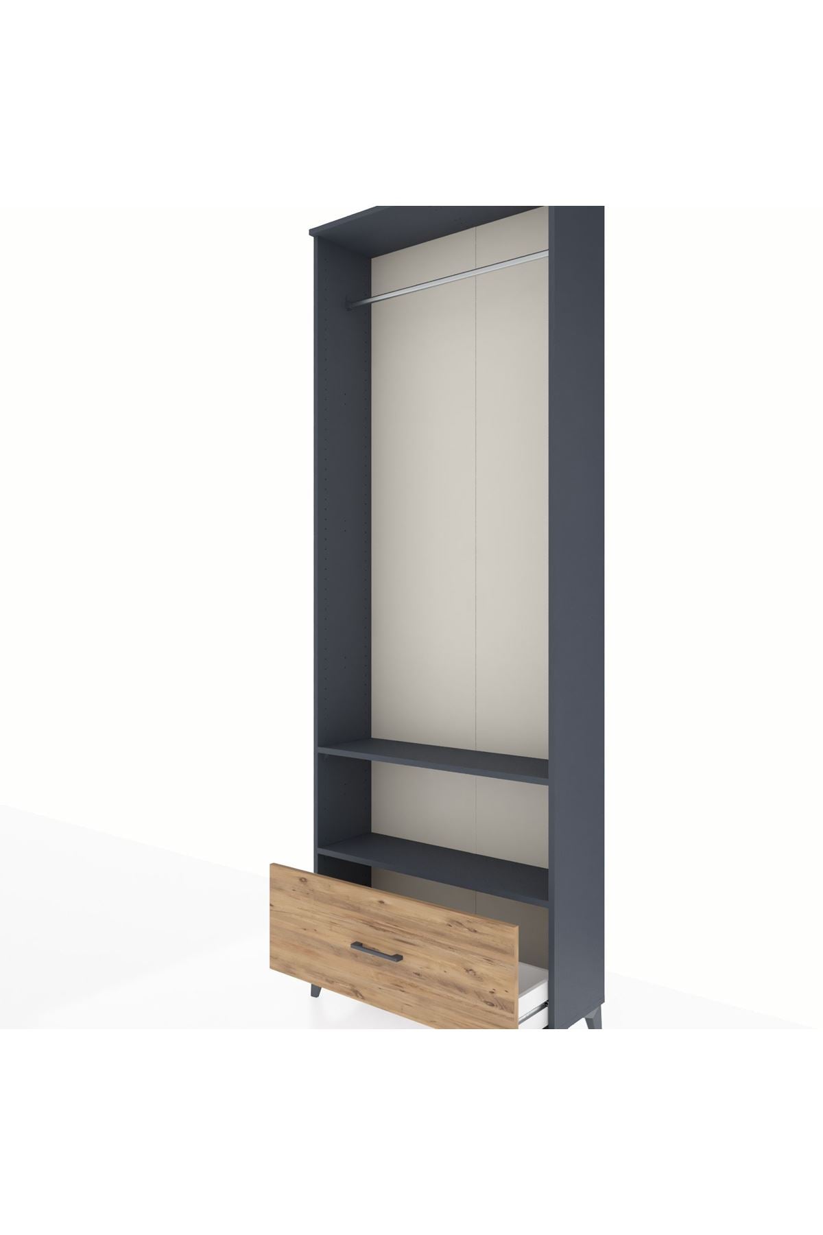 Arges Dolap 2 Raflı Tek Çekmeceli Tek Askılı 88x30x243 Antrasit-Çam