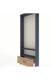 Arges Dolap 2 Raflı Tek Çekmeceli Tek Askılı 88x30x243 Antrasit-Çam