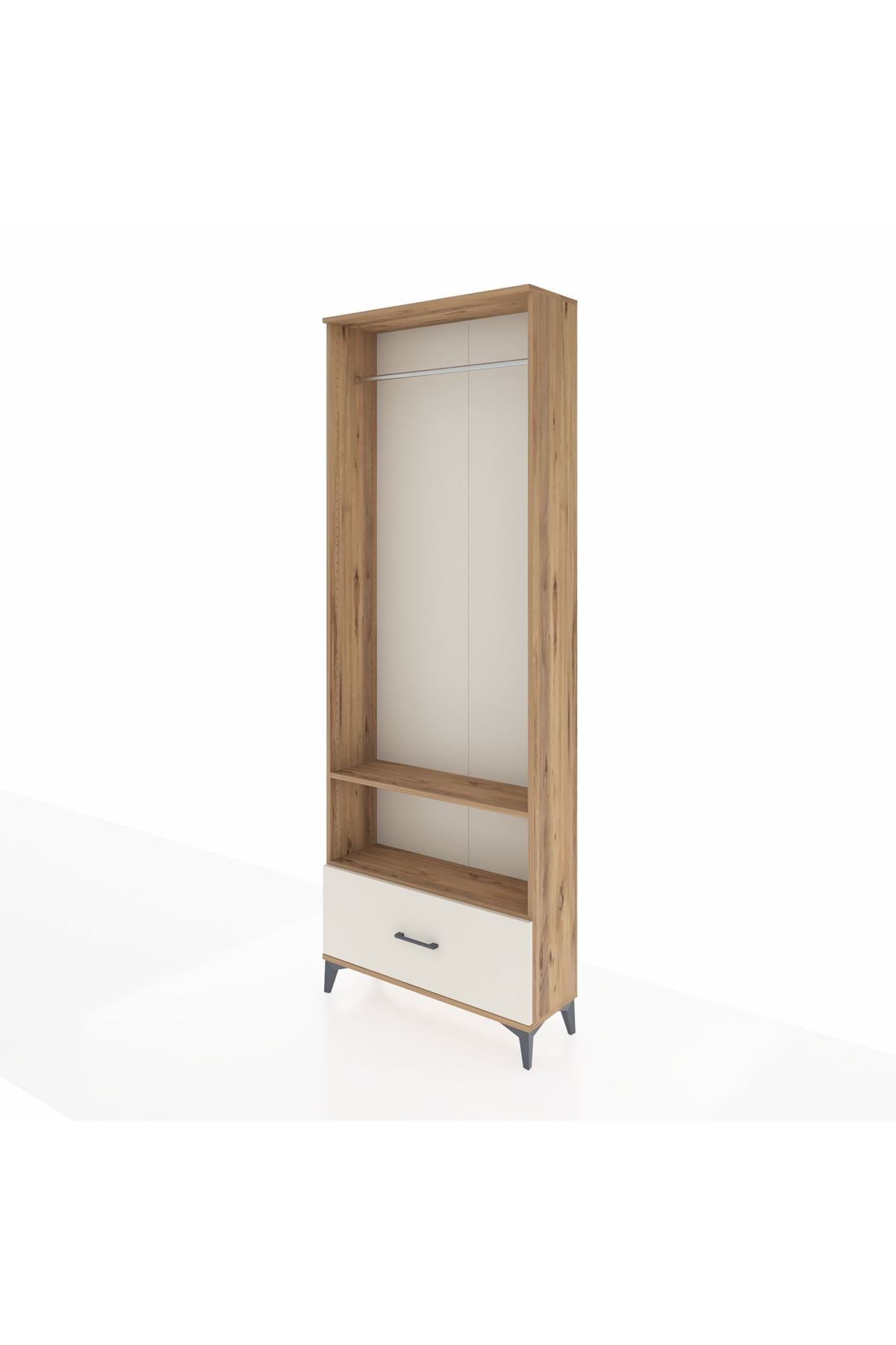 Arges Dolap 2 Raflı Tek Çekmeceli Tek Askılı 88x30x243 Çam-Aytaşı