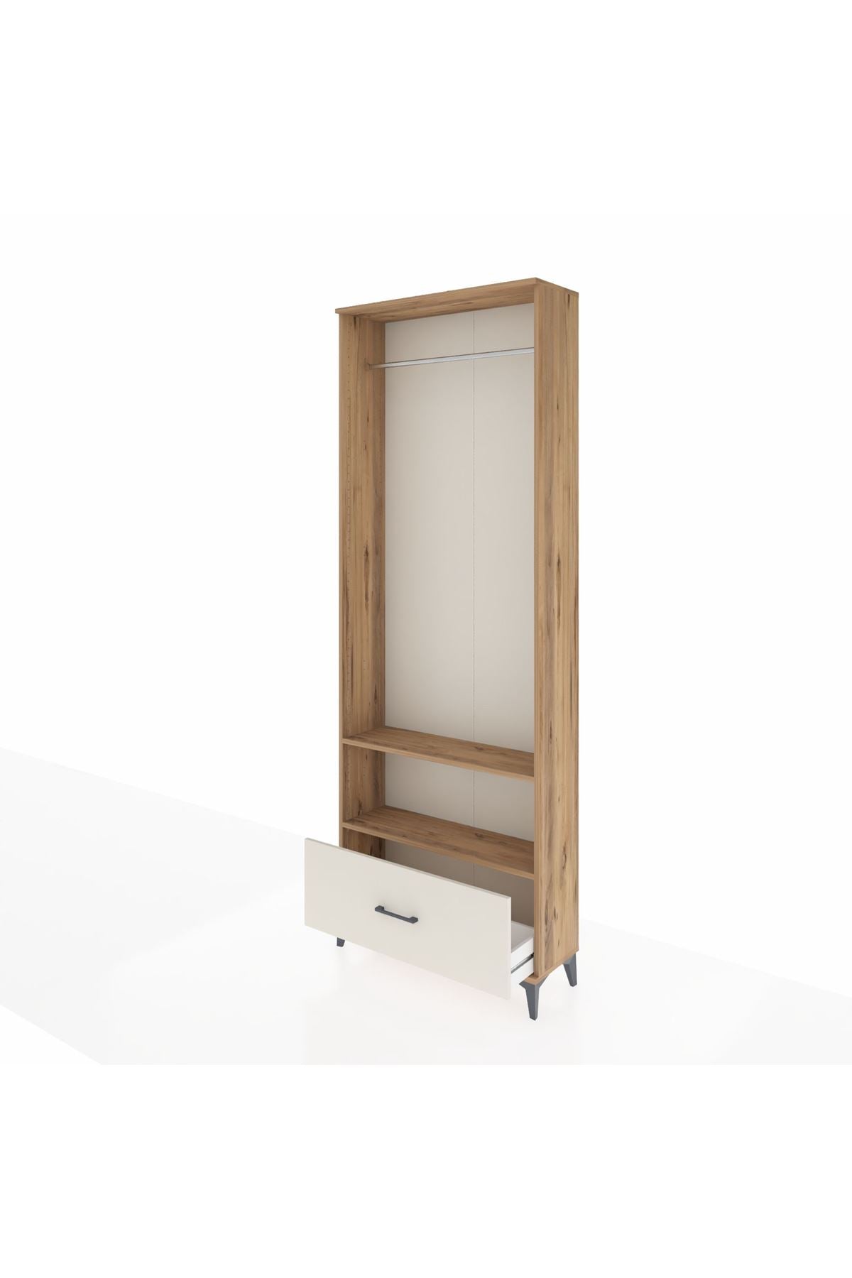 Arges Dolap 2 Raflı Tek Çekmeceli Tek Askılı 88x30x243 Çam-Aytaşı