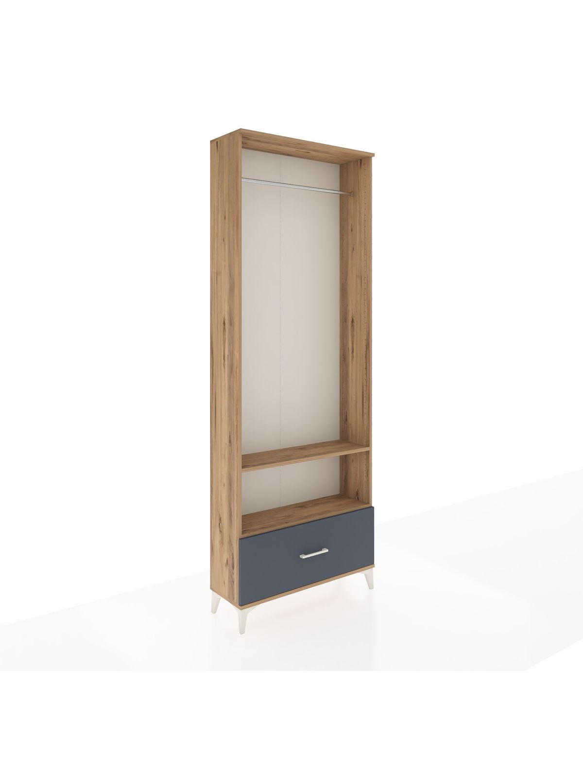 Arges Dolap 2 Raflı Tek Çekmeceli Tek Askılı 88x30x243 Çam-Antrasit