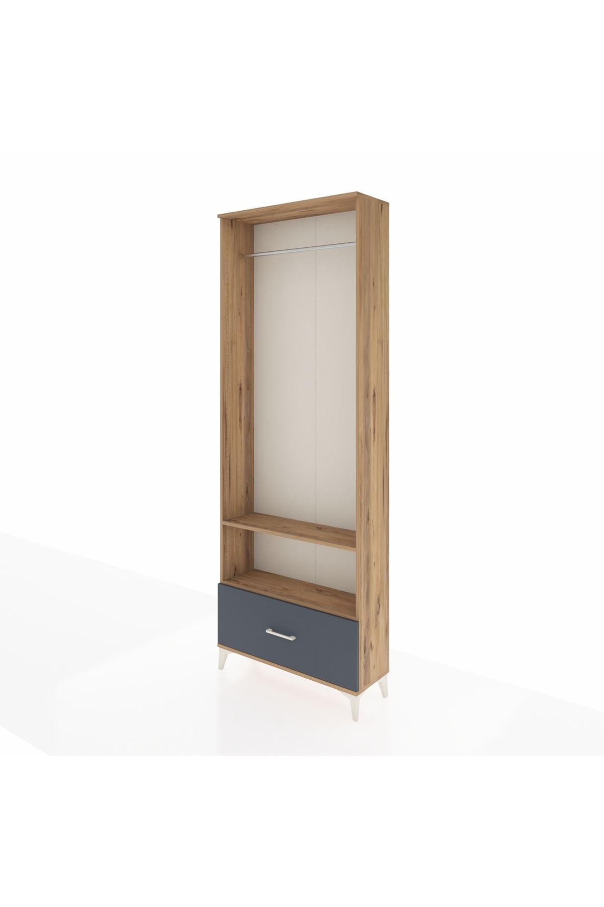 Arges Dolap 2 Raflı Tek Çekmeceli Tek Askılı 88x30x243 Çam-Antrasit