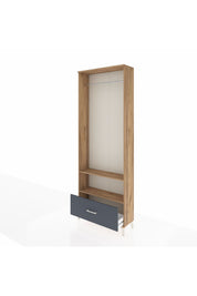 Arges Dolap 2 Raflı Tek Çekmeceli Tek Askılı 88x30x243 Çam-Antrasit