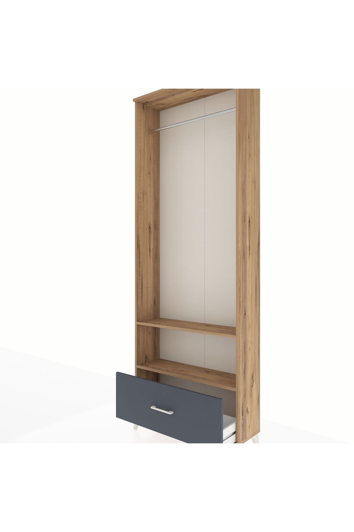 Arges Dolap 2 Raflı Tek Çekmeceli Tek Askılı 88x30x243 Çam-Antrasit