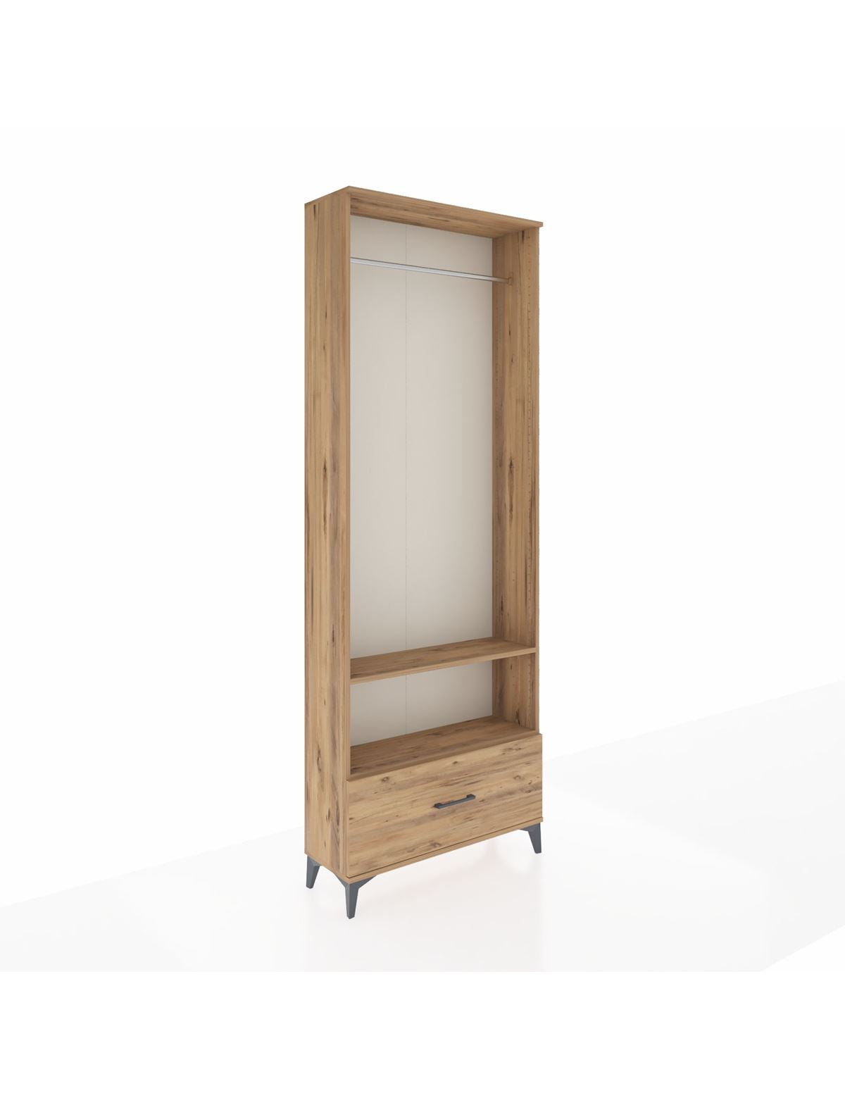 Arges Dolap 2 Raflı Tek Çekmeceli Tek Askılı 88x30x243 Çam-Çam