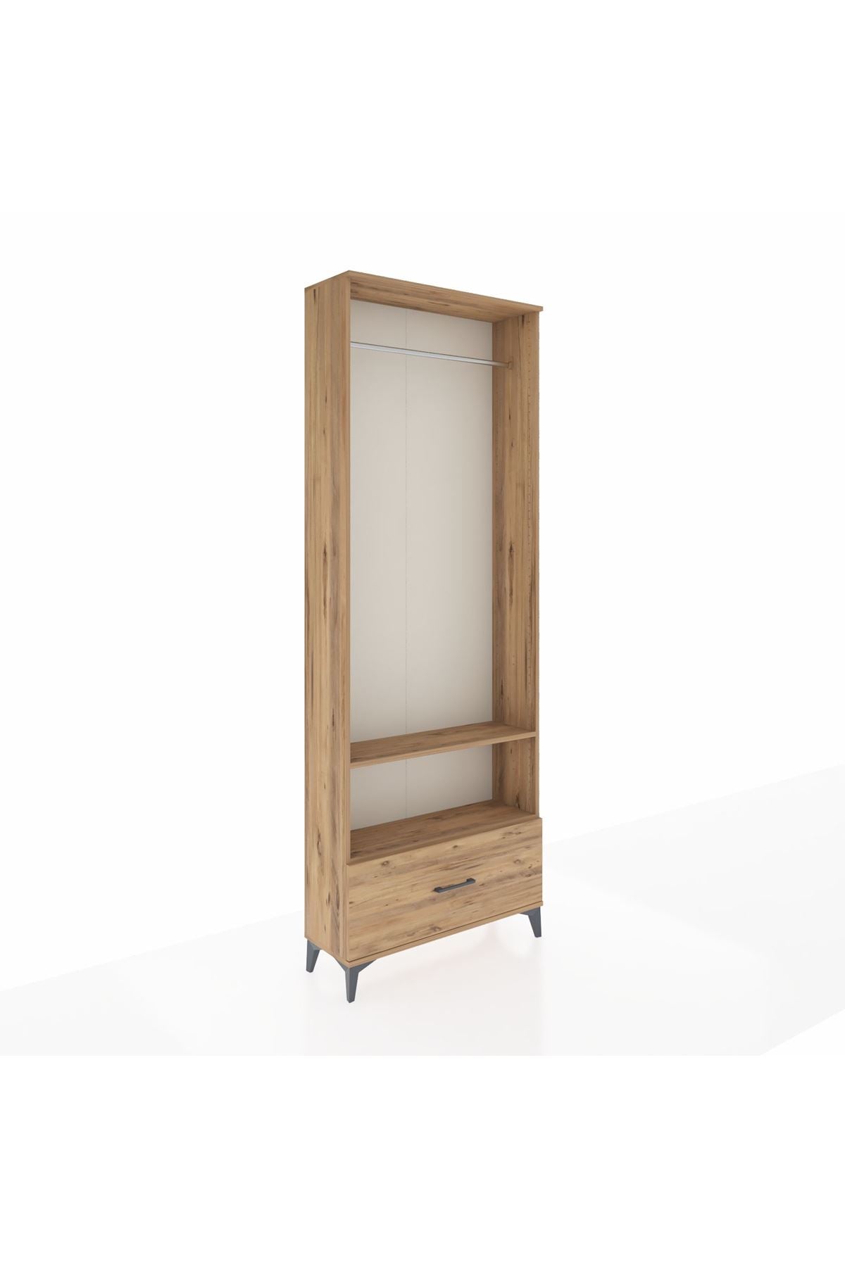 Arges Dolap 2 Raflı Tek Çekmeceli Tek Askılı 88x30x243 Çam-Çam