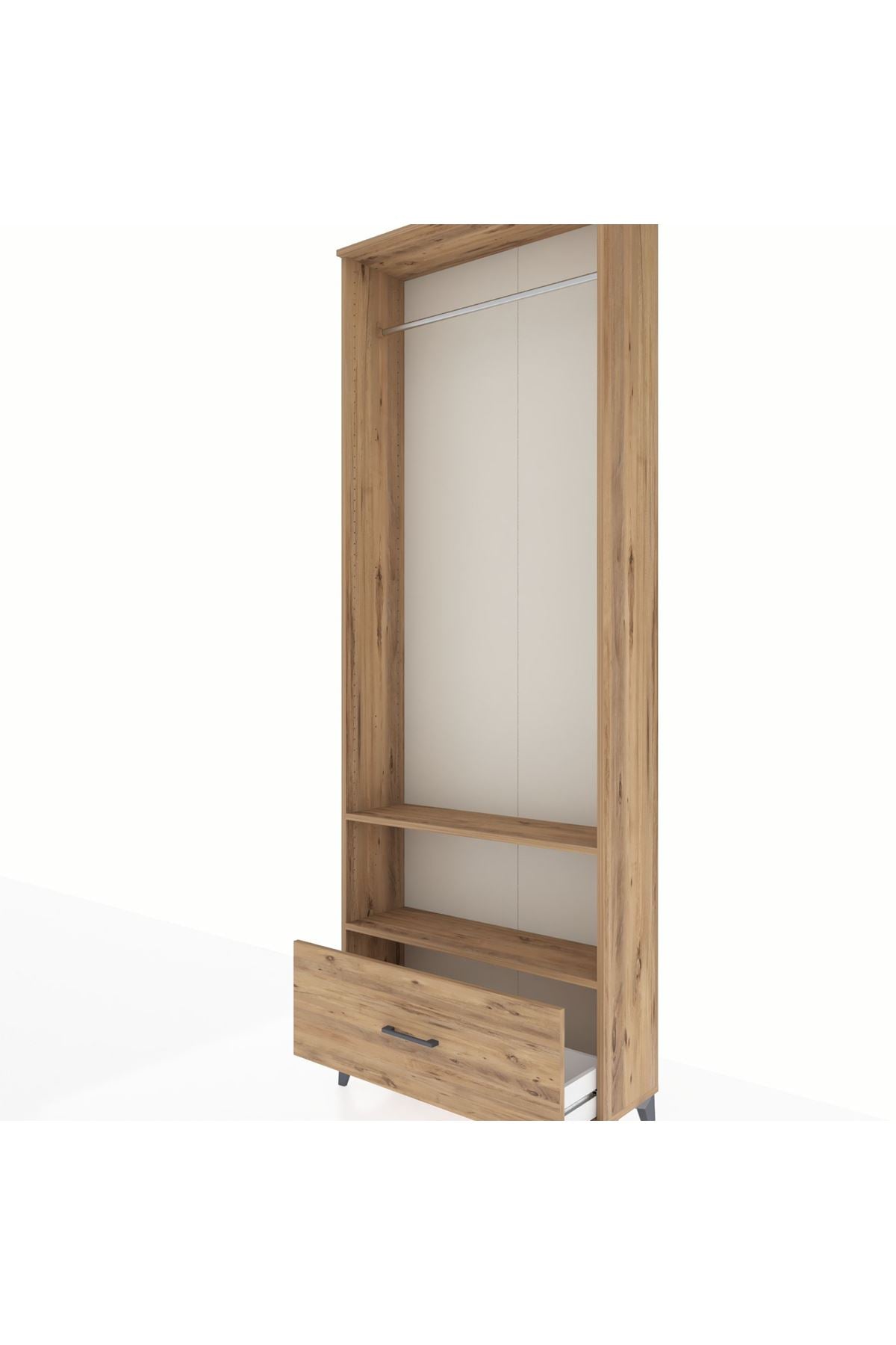 Arges Dolap 2 Raflı Tek Çekmeceli Tek Askılı 88x30x243 Çam-Çam