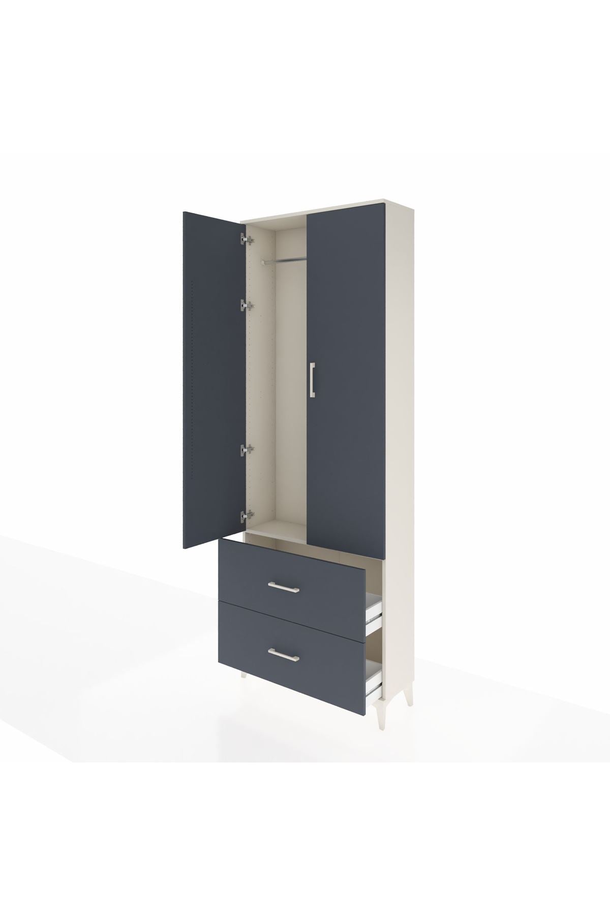 Arges Dolap Tek Raflı 2 Çekmeceli Tek Askılı 88x30x243 Aytaşı-Antrasit