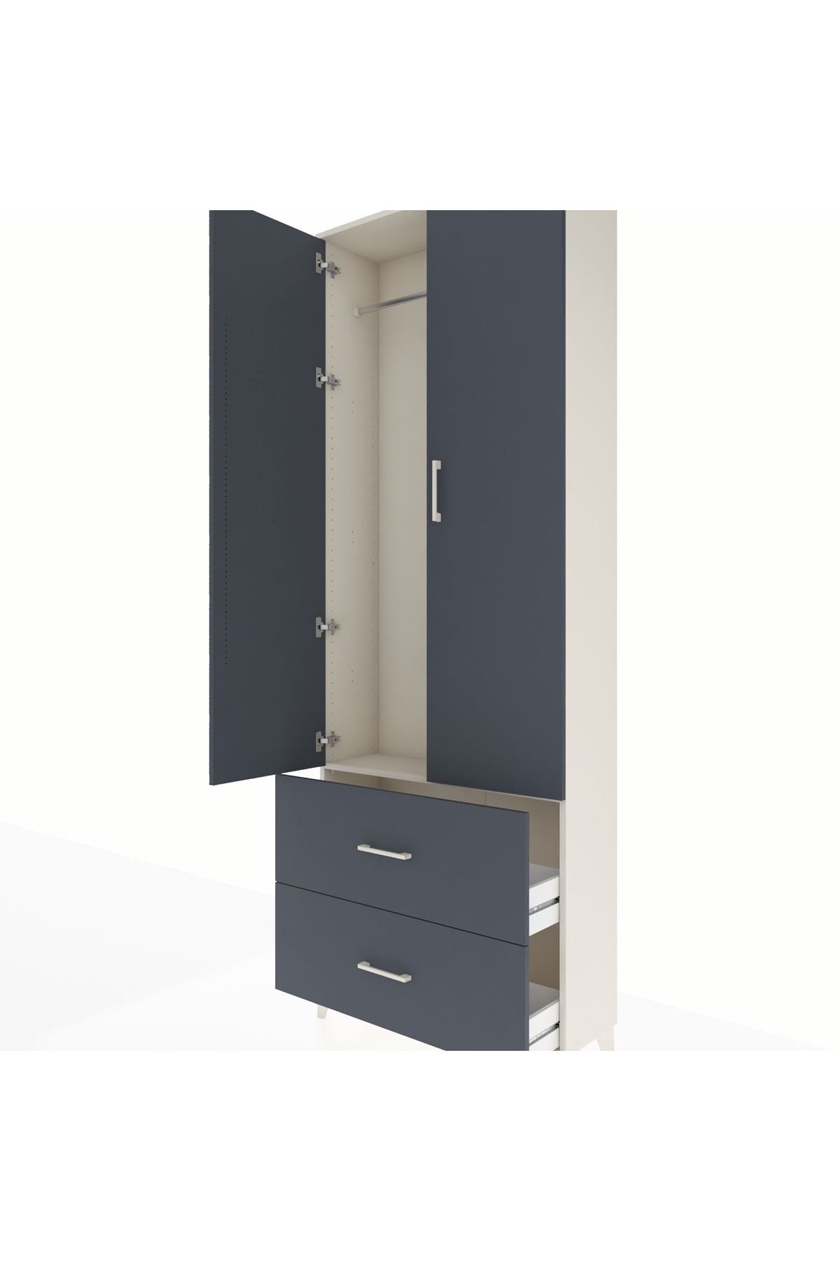 Arges Dolap Tek Raflı 2 Çekmeceli Tek Askılı 88x30x243 Aytaşı-Antrasit