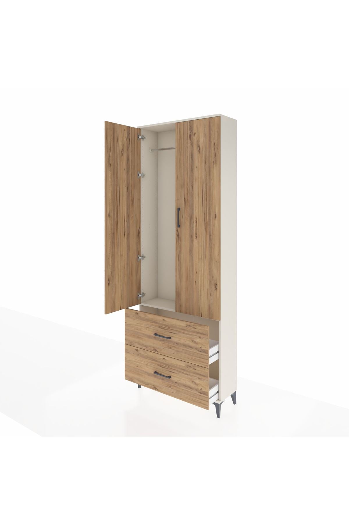 Arges Dolap Tek Raflı 2 Çekmeceli Tek Askılı 88x30x243 Aytaşı-Çam