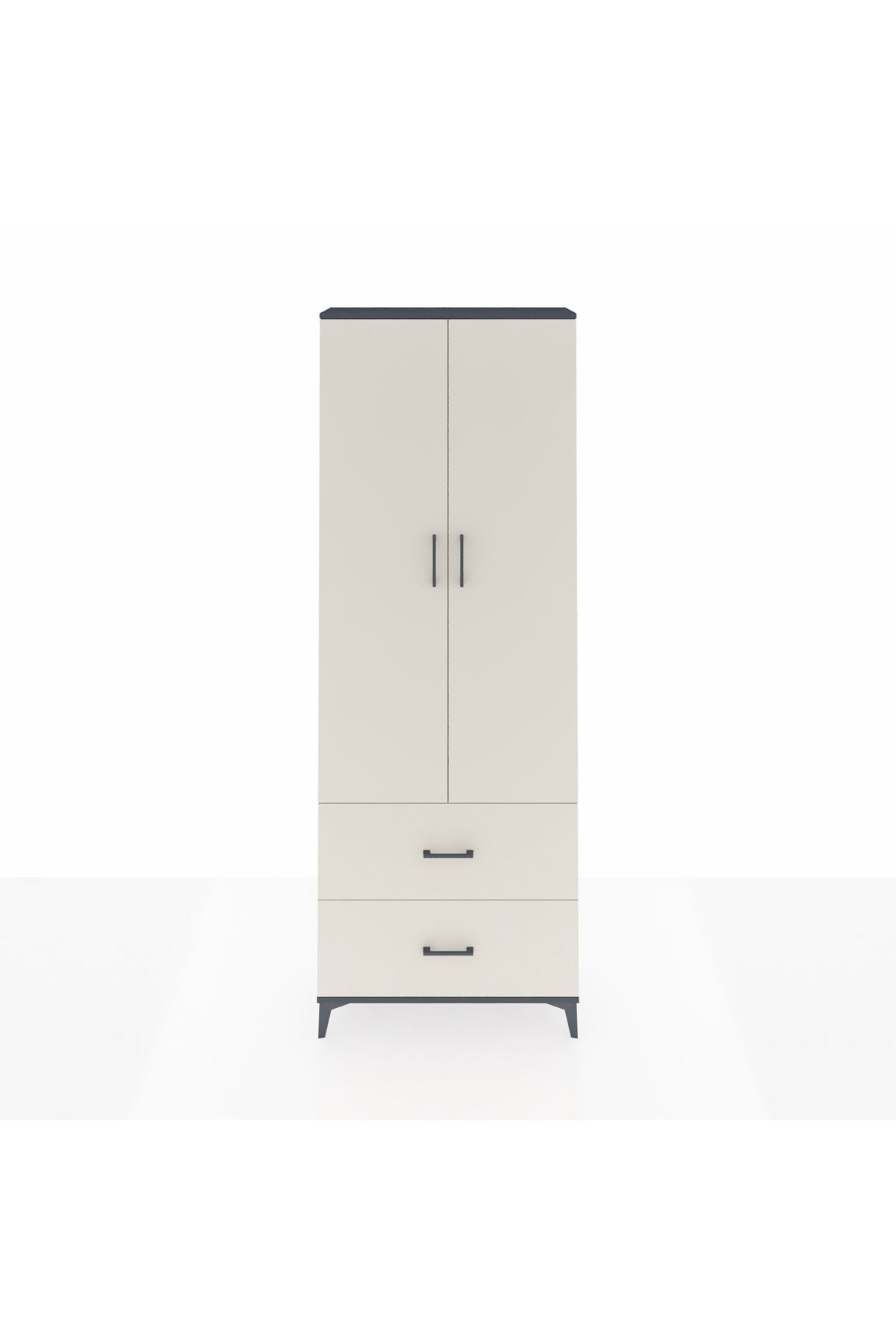Arges Dolap Tek Raflı 2 Çekmeceli Tek Askılı 88x30x243 Antrasit-Aytaşı