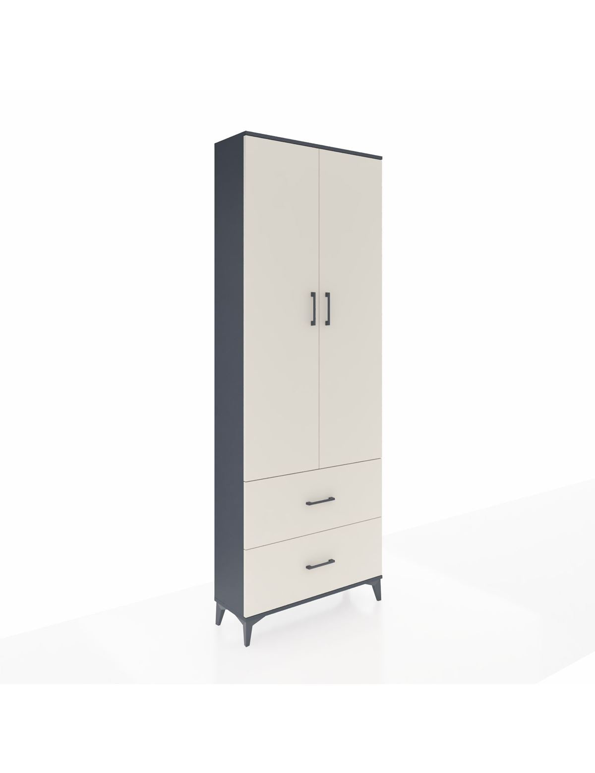 Arges Dolap Tek Raflı 2 Çekmeceli Tek Askılı 88x30x243 Antrasit-Aytaşı