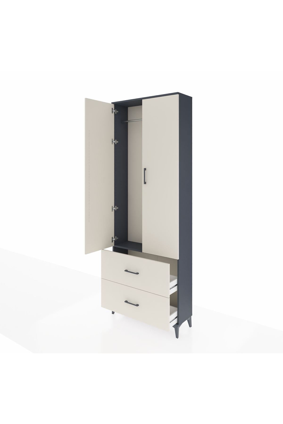 Arges Dolap Tek Raflı 2 Çekmeceli Tek Askılı 88x30x243 Antrasit-Aytaşı