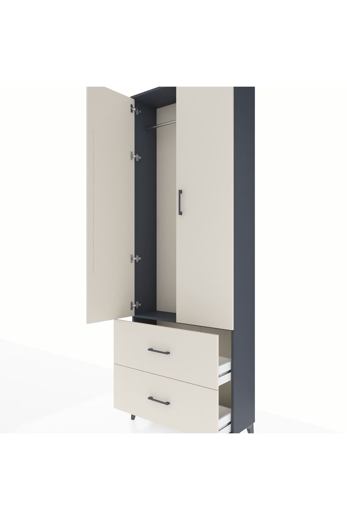 Arges Dolap Tek Raflı 2 Çekmeceli Tek Askılı 88x30x243 Antrasit-Aytaşı