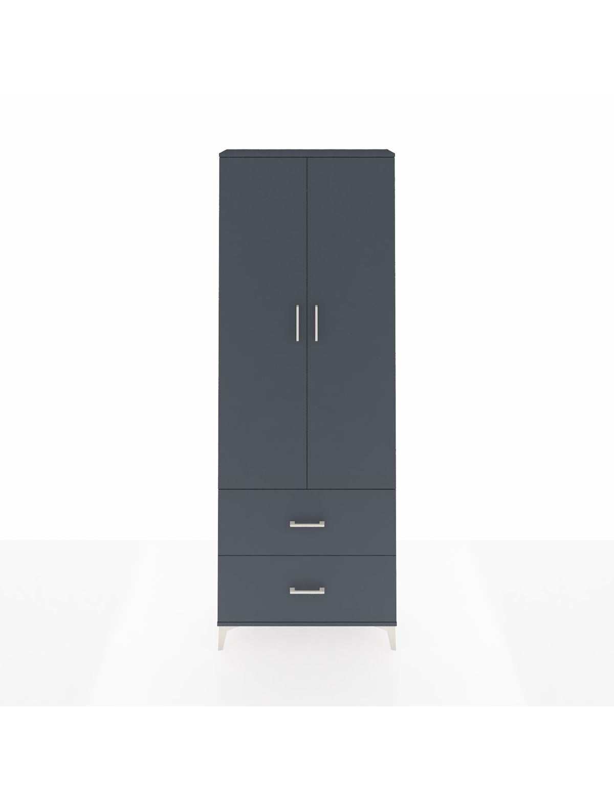 Arges Dolap Tek Raflı 2 Çekmeceli Tek Askılı 88x30x243 Antrasit-Antrasit