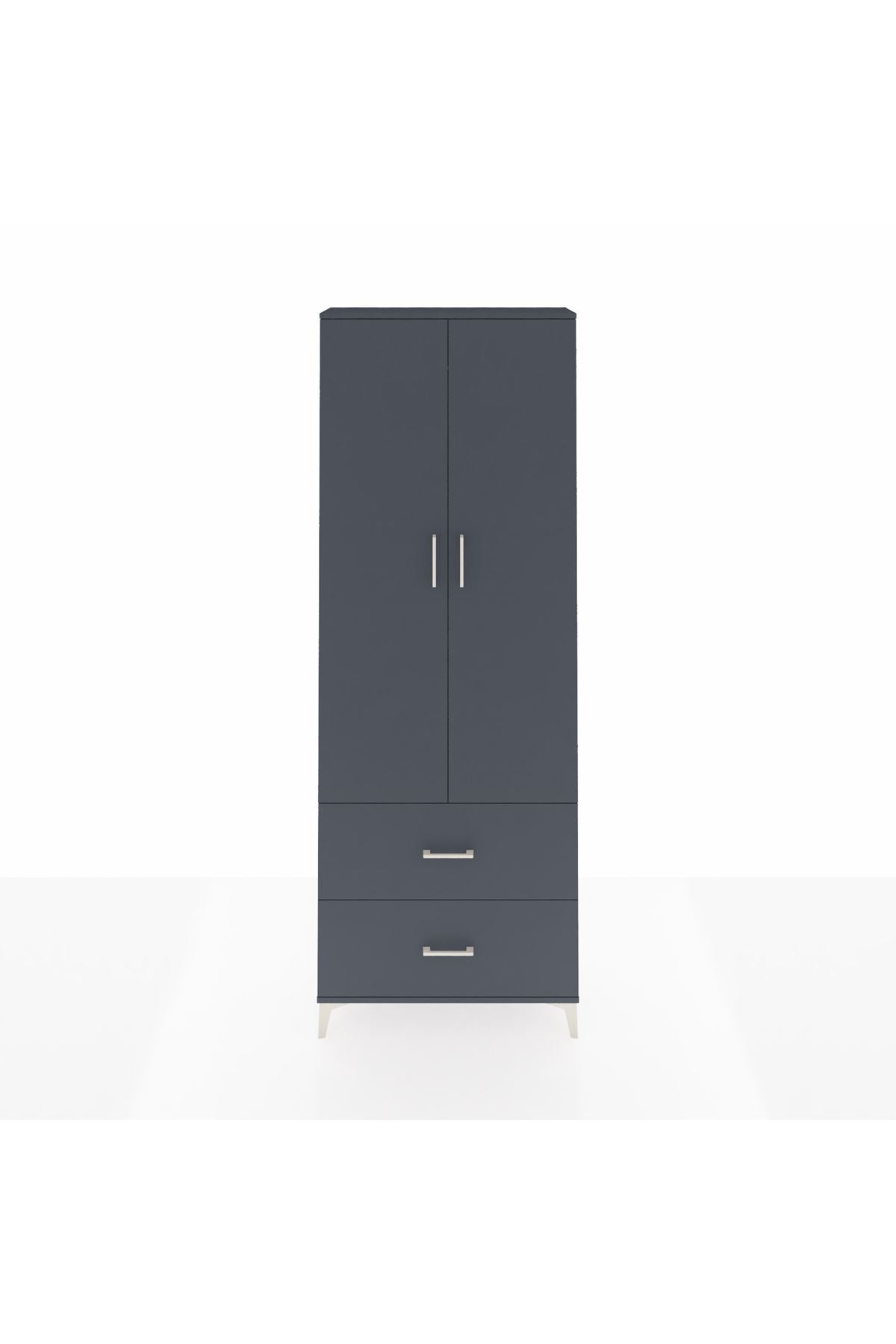 Arges Dolap Tek Raflı 2 Çekmeceli Tek Askılı 88x30x243 Antrasit-Antrasit