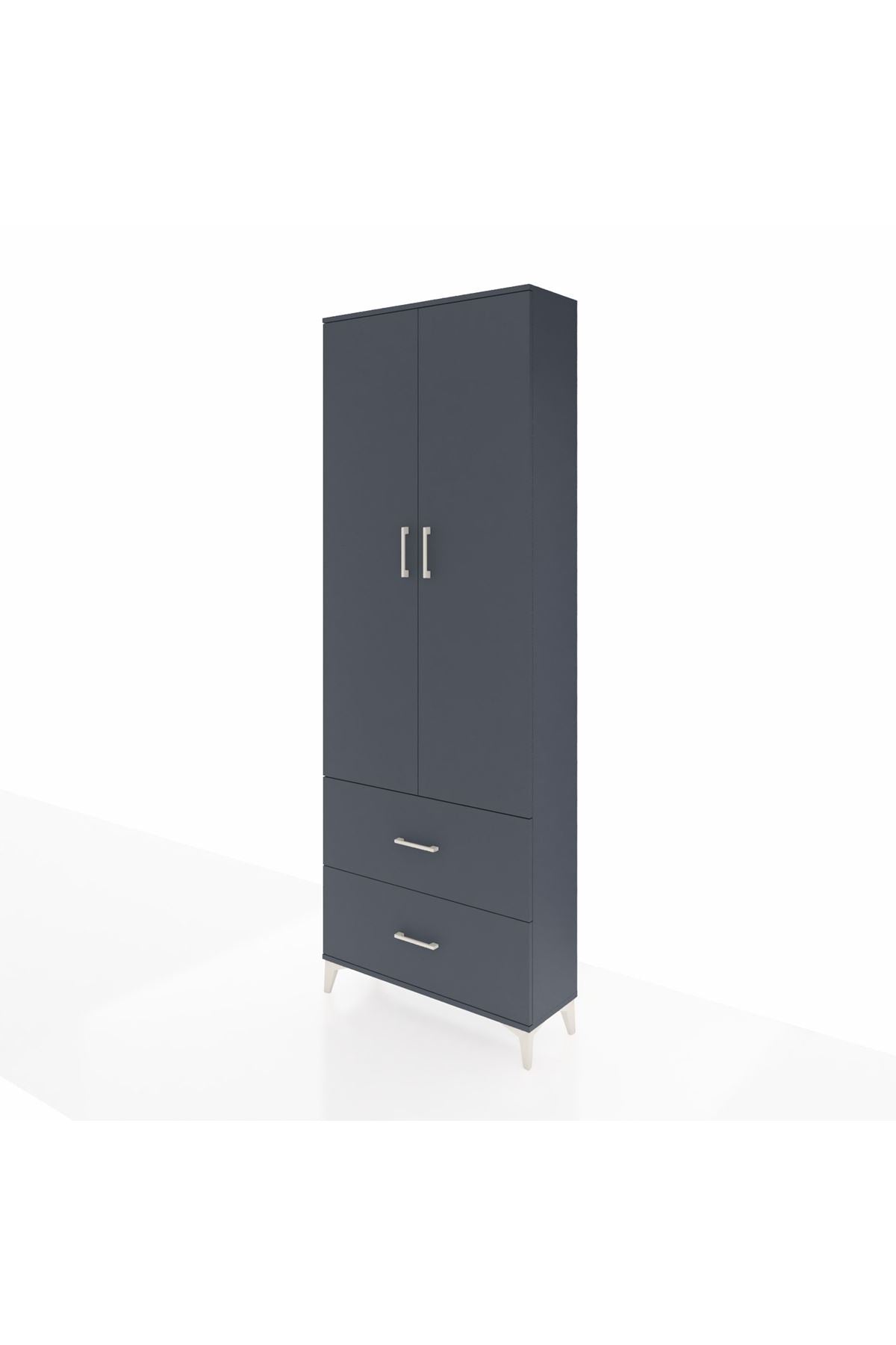 Arges Dolap Tek Raflı 2 Çekmeceli Tek Askılı 88x30x243 Antrasit-Antrasit