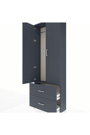 Arges Dolap Tek Raflı 2 Çekmeceli Tek Askılı 88x30x243 Antrasit-Antrasit