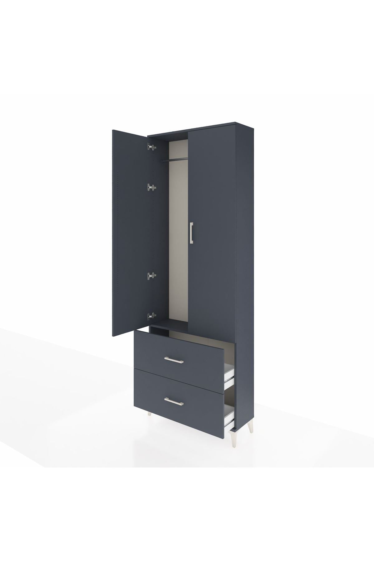 Arges Dolap Tek Raflı 2 Çekmeceli Tek Askılı 88x30x243 Antrasit-Antrasit