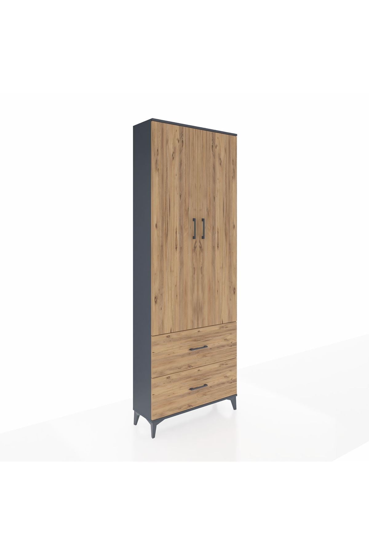 Arges Dolap Tek Raflı 2 Çekmeceli Tek Askılı 88x30x243 Antrasit-Çam