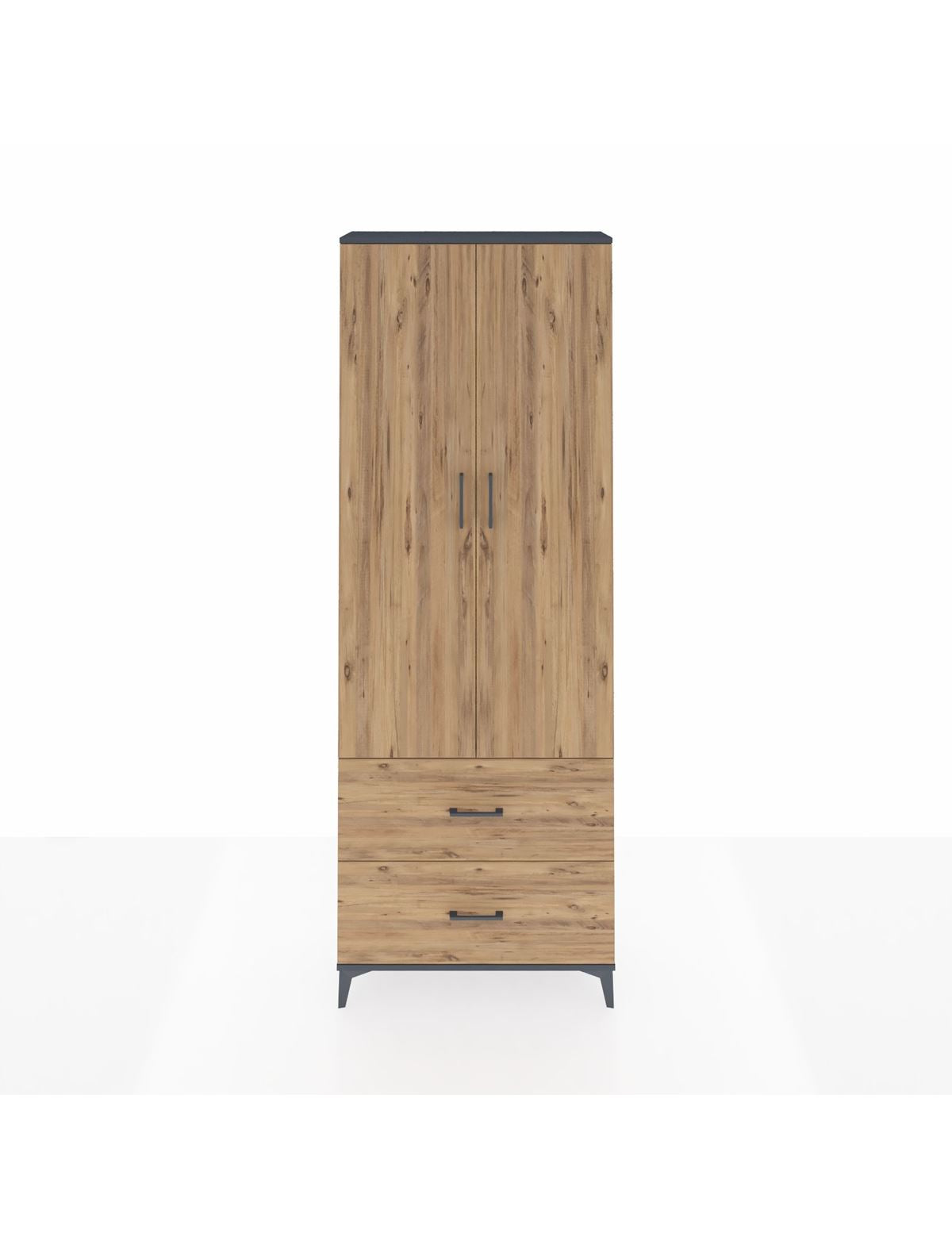 Arges Dolap Tek Raflı 2 Çekmeceli Tek Askılı 88x30x243 Antrasit-Çam