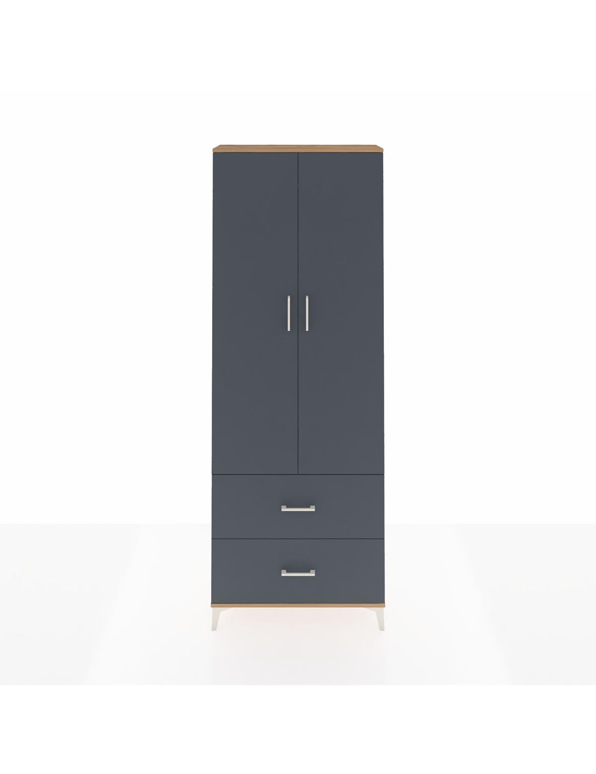 Arges Dolap Tek Raflı 2 Çekmeceli Tek Askılı 88x30x243 Çam-Antrasit