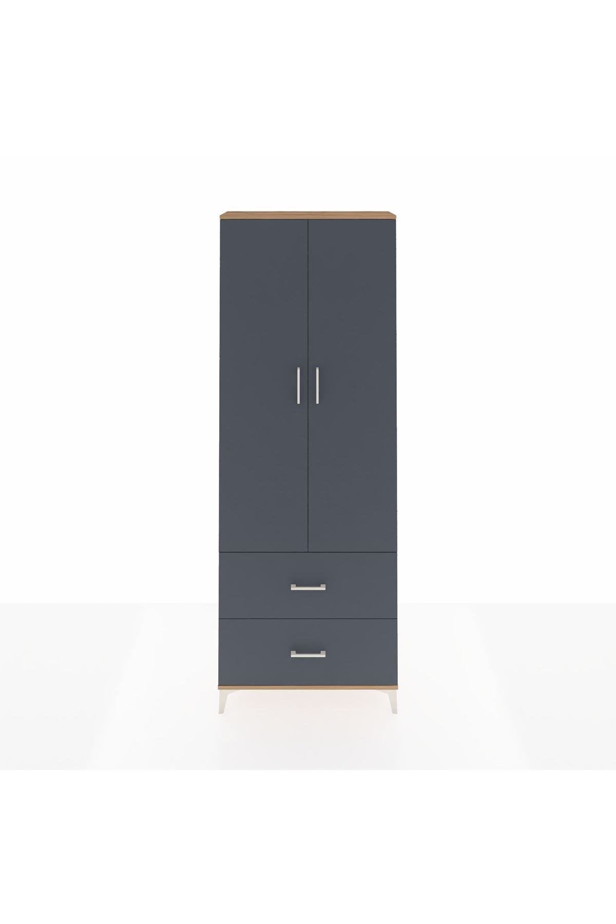 Arges Dolap Tek Raflı 2 Çekmeceli Tek Askılı 88x30x243 Çam-Antrasit