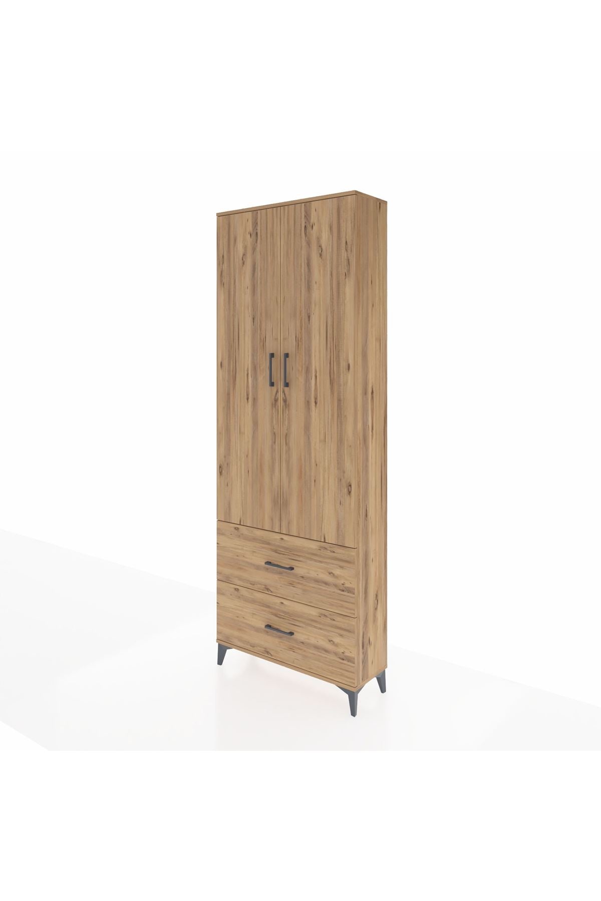 Arges Dolap Tek Raflı 2 Çekmeceli Tek Askılı 88x30x243 Çam-Çam