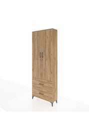 Arges Dolap Tek Raflı 2 Çekmeceli Tek Askılı 88x30x243 Çam-Çam