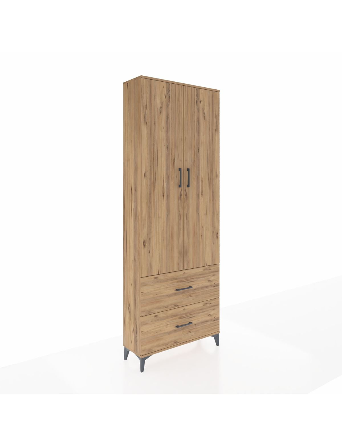 Arges Dolap Tek Raflı 2 Çekmeceli Tek Askılı 88x30x243 Çam-Çam