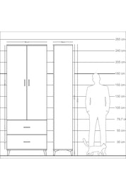 Arges Dolap Tek Raflı 2 Çekmeceli Tek Askılı 88x30x243 Çam-Çam
