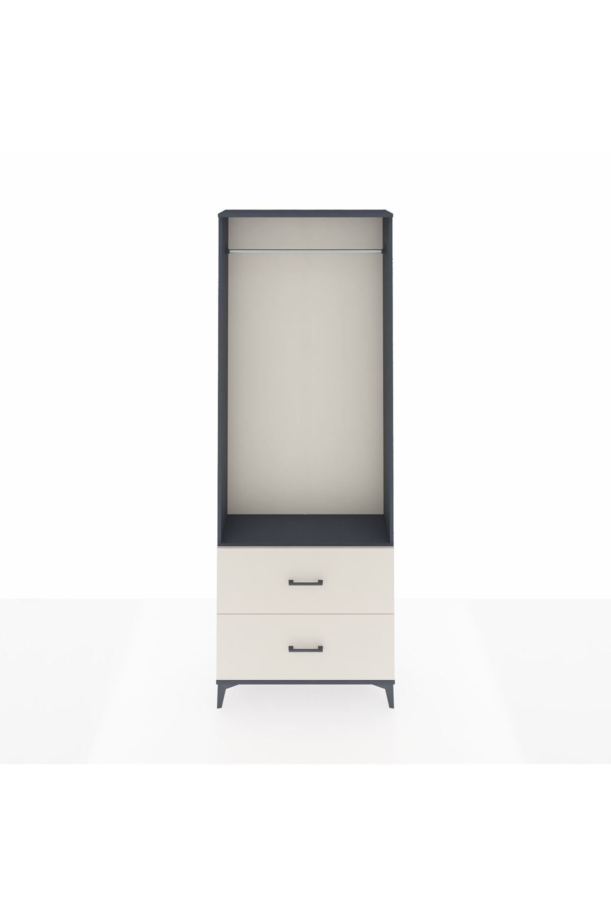 Arges Dolap Tek Raflı 2 Çekmeceli Tek Askılı 88x30x243 Antrasit-Aytaşı