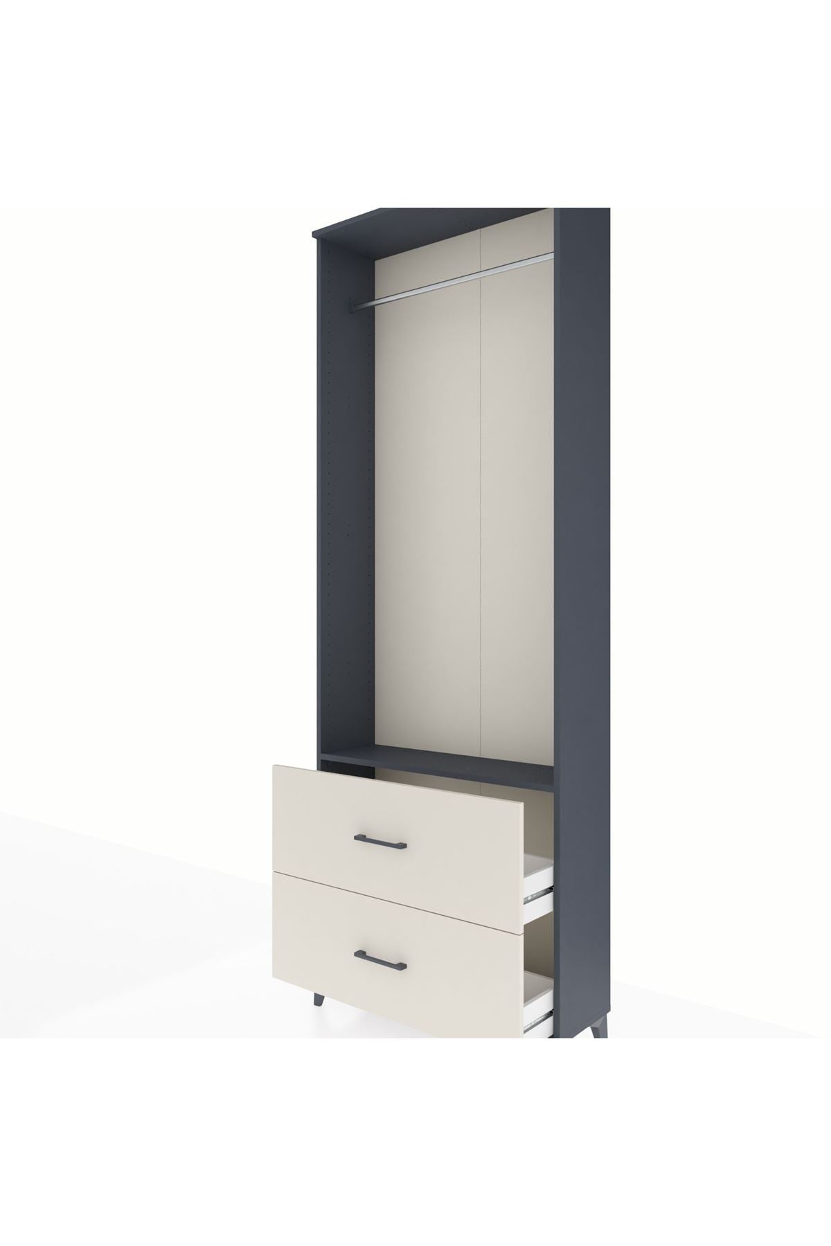 Arges Dolap Tek Raflı 2 Çekmeceli Tek Askılı 88x30x243 Antrasit-Aytaşı