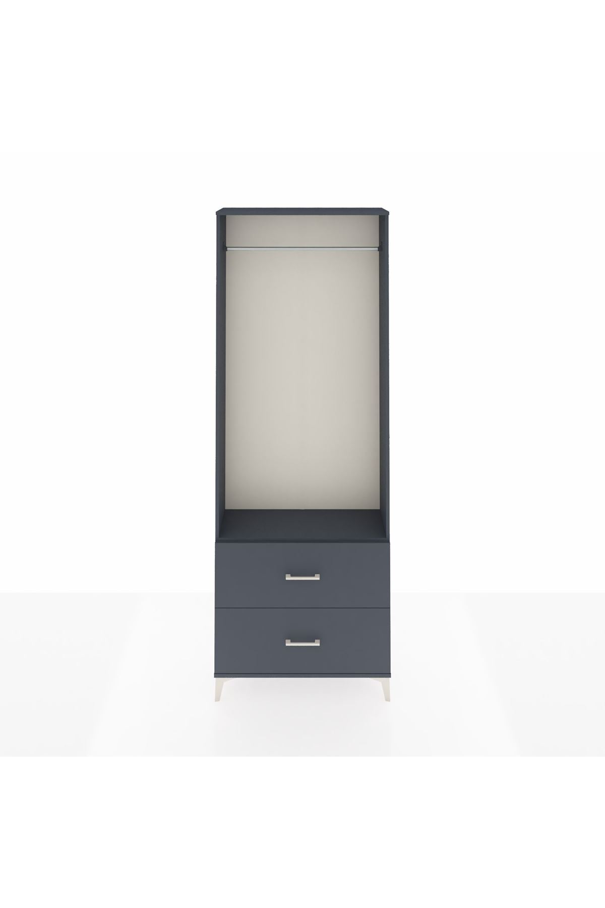 Arges Dolap Tek Raflı 2 Çekmeceli Tek Askılı 88x30x243 Antrasit-Antrasit